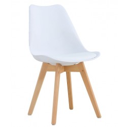 Silla TORRE 4P ( SU ), madera, polipropileno y cojín blanco (Pack de 4 unidades)