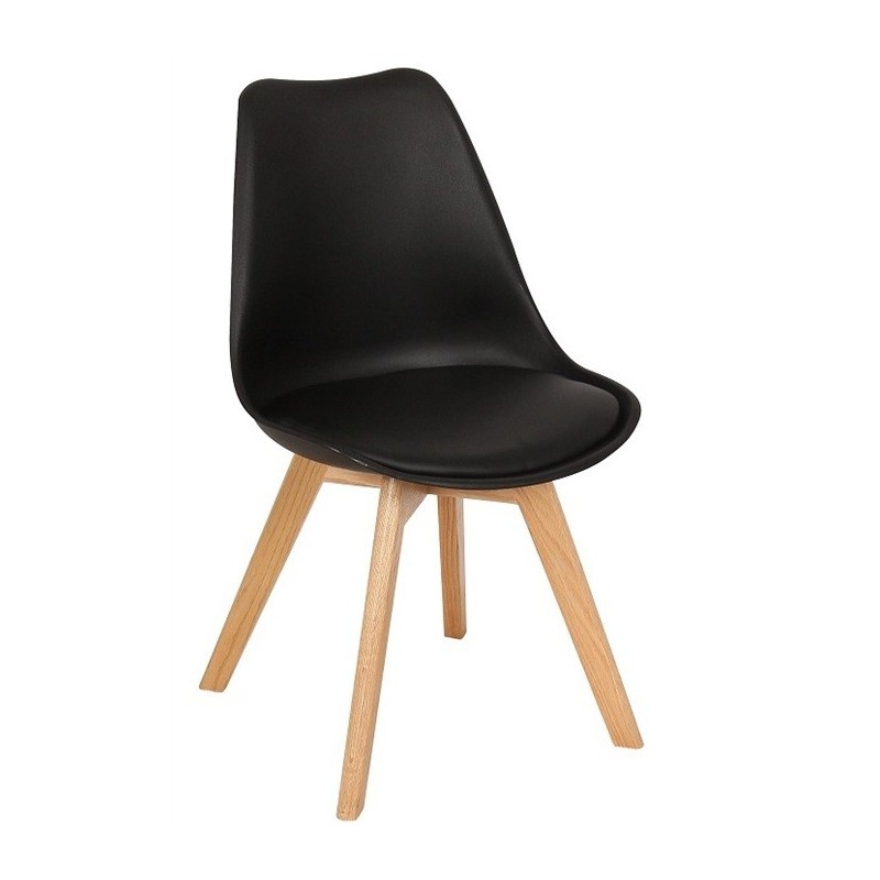 Silla TORRE 4P ( SU ), madera, polipropileno y cojín negro (Pack de 4 unidades)