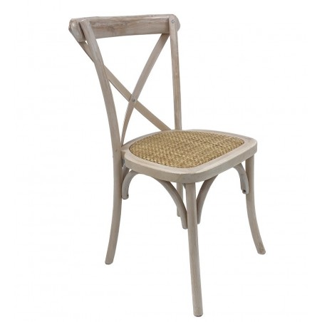 Silla CROSS, apilable, madera de haya, blanco vintage, asiento de ratán (Pack de 4 unidades)