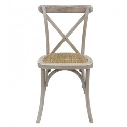 Silla CROSS, apilable, madera de haya, blanco vintage, asiento de ratán (Pack de 4 unidades)