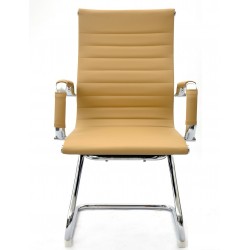 Sillón de oficina OLIVER, fijo de patín, cromado, similpiel marrón claro (Pack de 2 unidades)