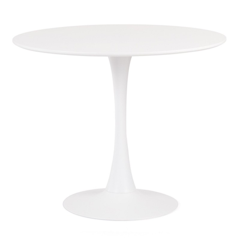 Mesa TUL (TO), base de metal, tapa lacada blanca, 90 cms de diámetro