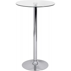 Mesa BERNIE (SU), alta, cromada, cristal 60 cms de diámetro