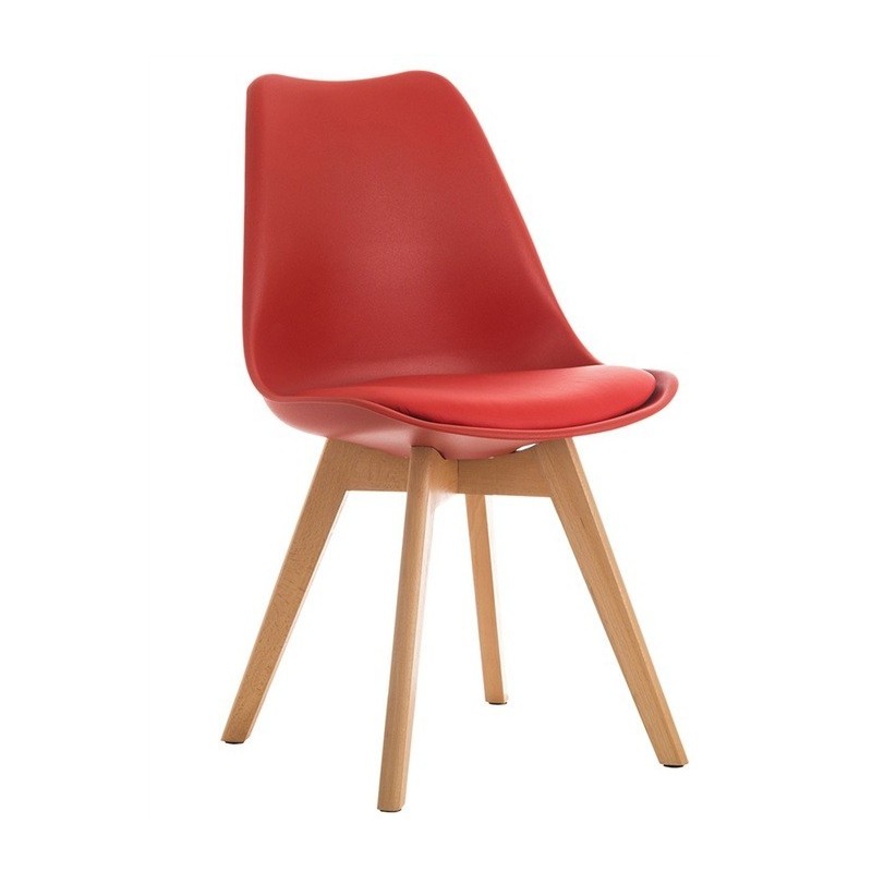 Silla TORRE 4P (SU), madera, polipropileno y cojín rojo (Pack de 4 unidades)