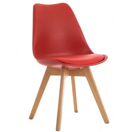 Silla TORRE 4P (SU), madera, polipropileno y cojín rojo (Pack de 4 unidades)