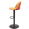 Taburete FLOWER, regulable, metal negro, tapizado velvet amarillo con trasera floral a juego (Pack de 2 unidades)