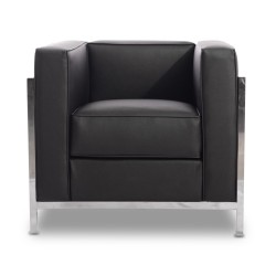 Sillón LOBBY, acero inoxidable, similpiel negra