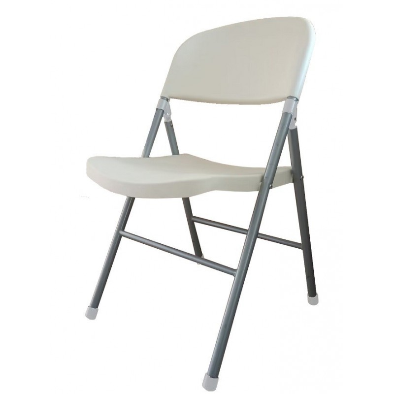 Silla BEACH, plegable, metal plata, polipropileno blanco (Pack de 5 unidades)