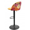 Taburete FLOWER, regulable, metal negro, tapizado velvet amarillo con trasera floral a juego (Pack de 2 unidades)