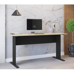 Mesa de oficina WORK, metal, bilaminado natural y negro 120 x 60 cms