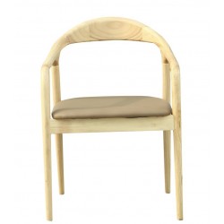 Sillón BALCANES, madera de haya, natural, similpiel marrón (Pack de 2 unidades)