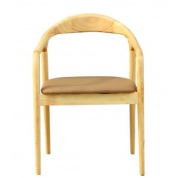 Sillón BALCANES, madera de haya, natural, similpiel marrón (Pack de 2 unidades)