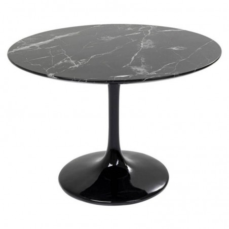 Mesa TUL, fibra de vidrio, mármol marquina negro, 120 cms de diámetro