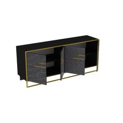 Aparador SIENA, biIaminado mármol negro con metal dorado, 180 cms.