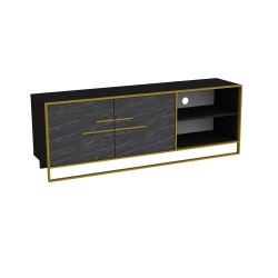 Mueble de TV SIENA, biIaminado mármol blanco con metal dorado, 160 cms.