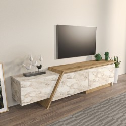 Mueble de TV PRUDENCE, biIaminado mármol blanco con roble, 180 cms.