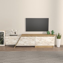 Mueble de TV PRUDENCE, biIaminado mármol blanco con roble, 180 cms.