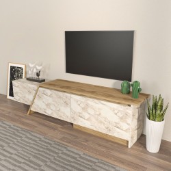 Mueble de TV PRUDENCE, biIaminado mármol blanco con roble, 180 cms.