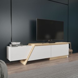 Mueble de TV PRUDENCE, biIaminado blanco con roble, 180 cms.