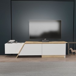 Mueble de TV PRUDENCE, biIaminado blanco con roble, 180 cms.