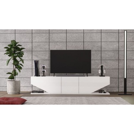 Mueble de TV VIOLET, biIaminado blanco brillo, 180 cms.