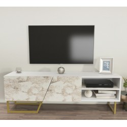 Mueble de TV MARCUS, biIaminado mármol blanco, 150 cms.