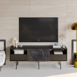 Mueble de TV SIMON, biIaminado mármol negro, 180 cms.