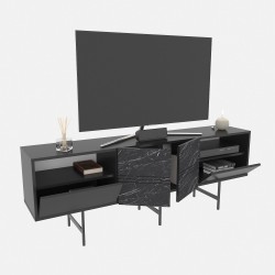 Mueble de TV SIMON, biIaminado mármol negro, 180 cms.