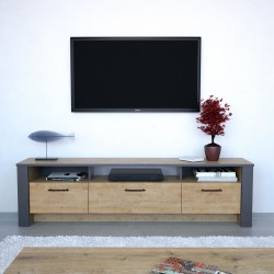 Mueble de TV PHILIPPA, biIaminado roble con gris oscuro, 180 cms.