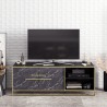 Mueble de TV SIENA, biIaminado mármol negro con metal dorado, 160 cms.