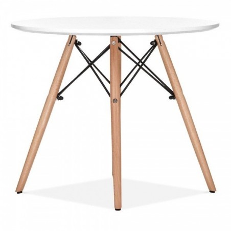 Mesa STAR, base madera, tapa blanca, 100 cms de diámetro