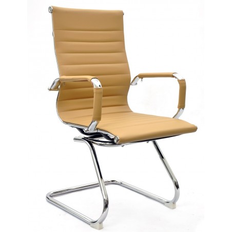 Sillón de oficina OLIVER, fijo de patín, cromado, similpiel marrón claro (Pack de 2 unidades)