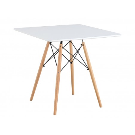 Mesa STAR, base madera, tapa blanca, 80 x 80 cms