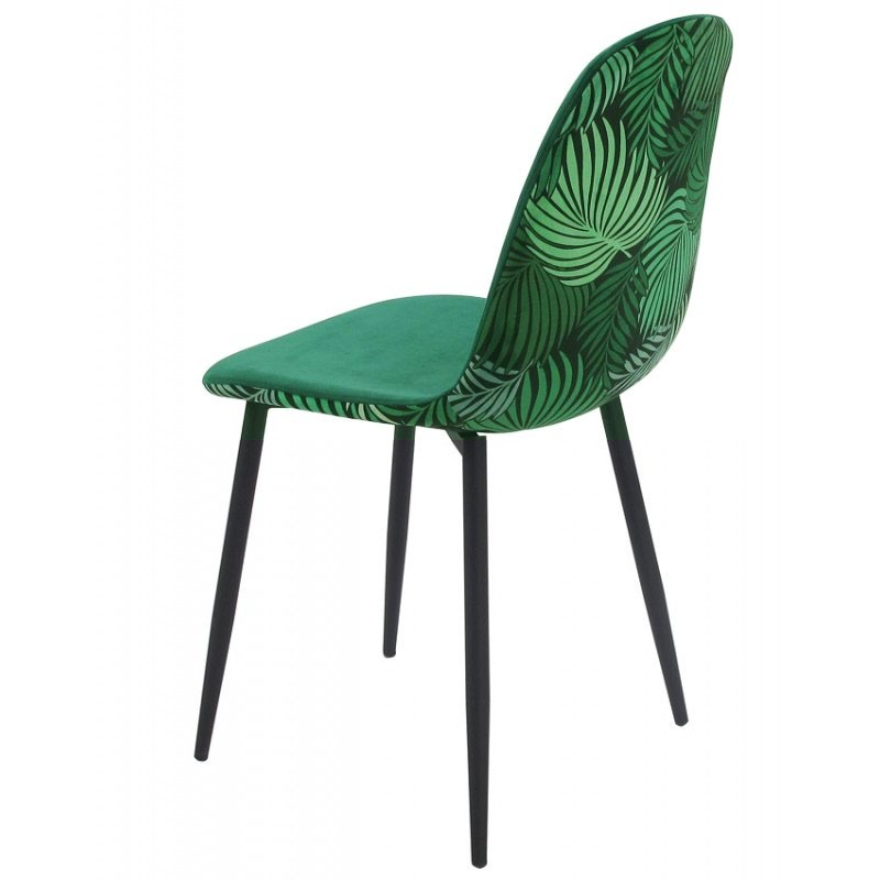 Silla HORUS NEW, metal, tapizado velvet verde con trasera floral a juego (Pack de 4 unidades)