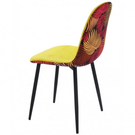 Silla HORUS NEW, metal, tapizado velvet amarillo con trasera floral a juego (Pack de 4 unidades)