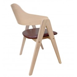 Sillón JARSY, madera de hevea, natural, similpiel marrón (Pack de 2 unidades)