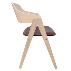 Sillón JARSY, madera de hevea, natural, similpiel marrón (Pack de 2 unidades)