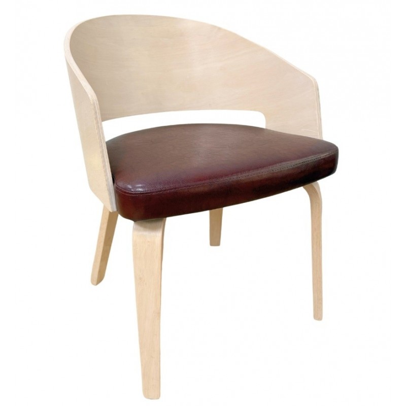 Sillón SINTRA, contrachapado de madera de hevea, natural, similpiel marrón (Pack de 2 unidades)