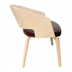 Sillón SINTRA, contrachapado de madera de hevea, natural, similpiel marrón (Pack de 2 unidades)