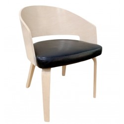 Sillón SINTRA, contrachapado de madera de hevea, natural, similpiel negra (Pack de 2...