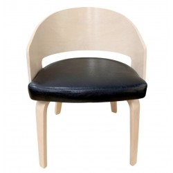 Sillón SINTRA, contrachapado de madera de hevea, natural, similpiel negra (Pack de 2 unidades)