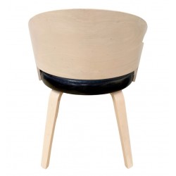 Sillón SINTRA, contrachapado de madera de hevea, natural, similpiel negra (Pack de 2 unidades)