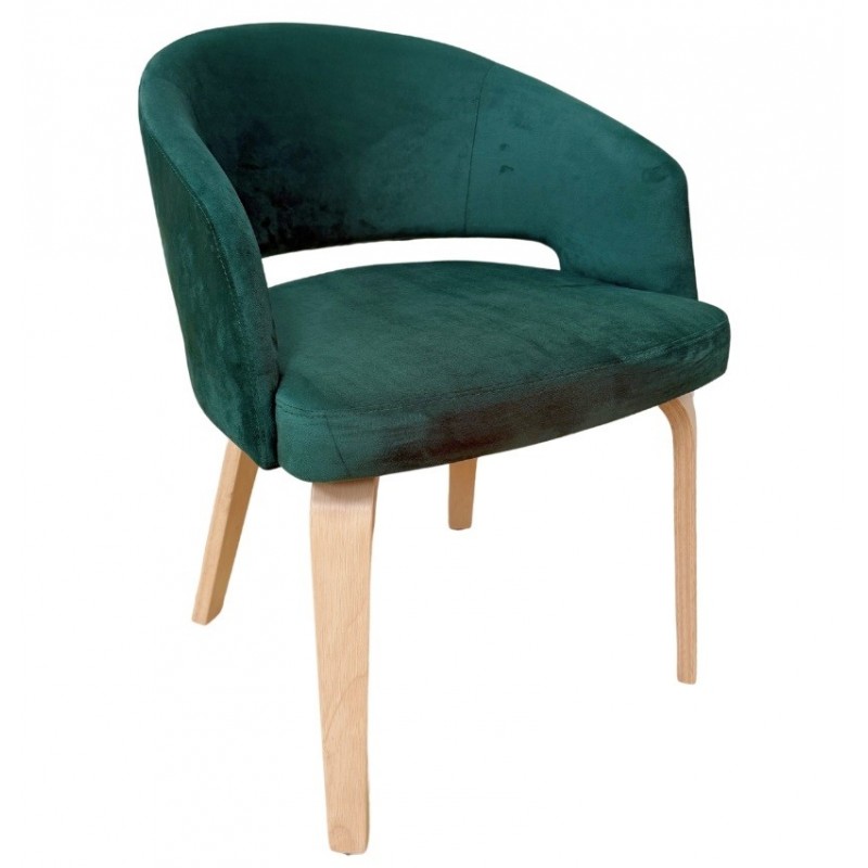 Sillón VISEU, contrachapado de madera de hevea, natural, velvet verde oscuro (Pack de 2 unidades)