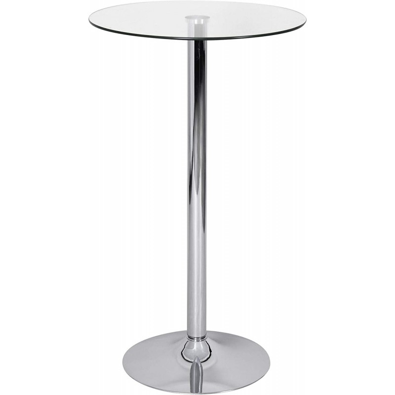 Mesa BERNIE (SU), alta, cromada, cristal templado, 60 cms de diámetro